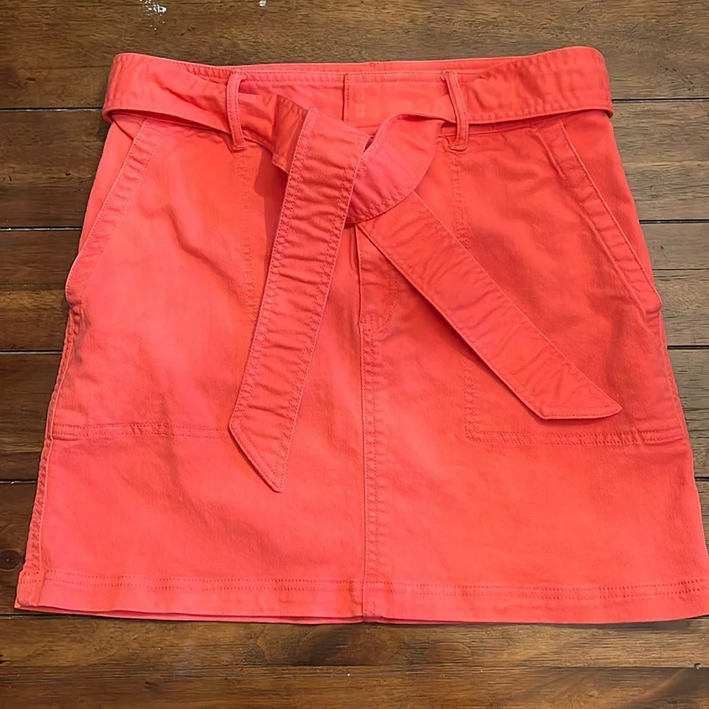 Loft Pink Denim Skirt, High Waisted w/ Sash Belt size 6 - Picture 1 of 7